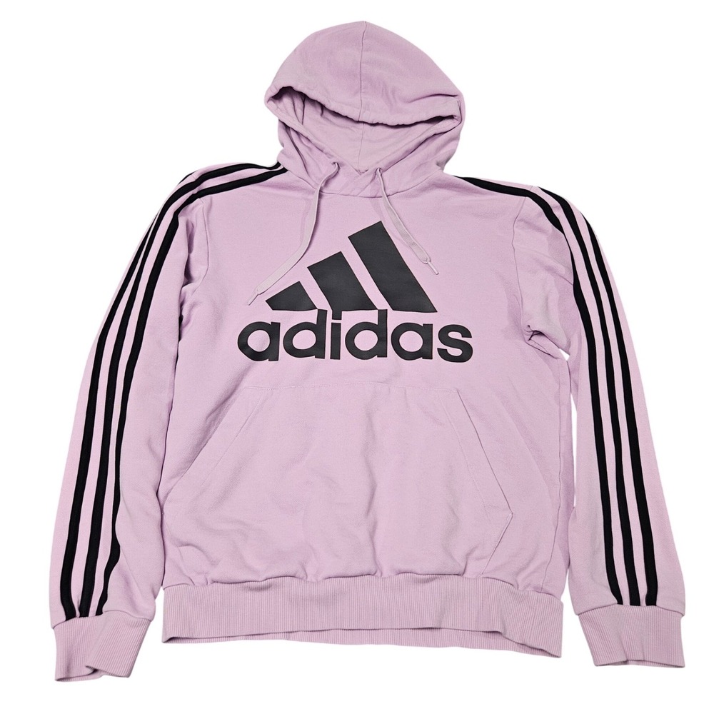 Adidas Hoodie Small Lavender Black Stripe Logo Y2K Streetwear Pullover Fleece